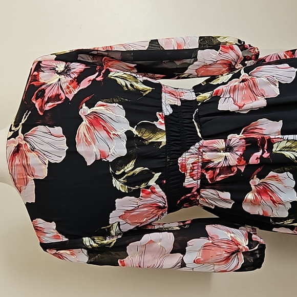 Floral black chiffon spring mini dress size small - Picture 6 of 16